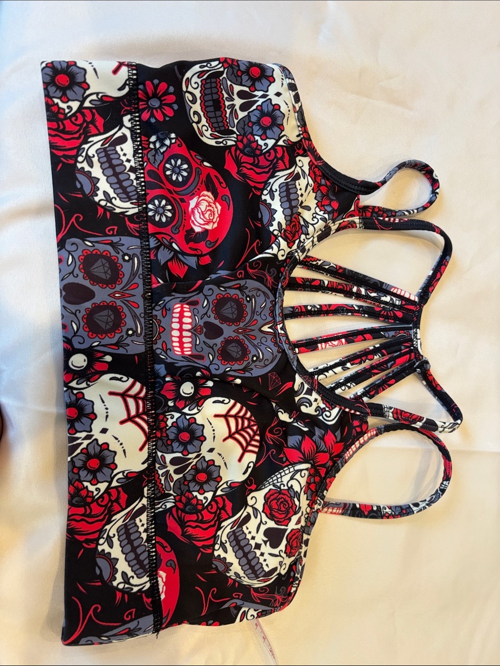 Constantly Varied Gear Black, Red & White Sugar Skull Strappy Sports Bra